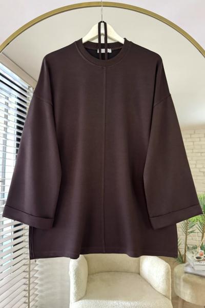 Bisiklet Yaka Yırtmaçlı Tunik Kahverengi