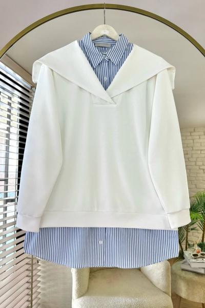 Denizci Yaka Garnili Tunik Ekru