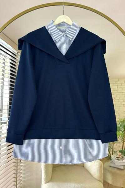 Denizci Yaka Garnili Tunik Lacivert