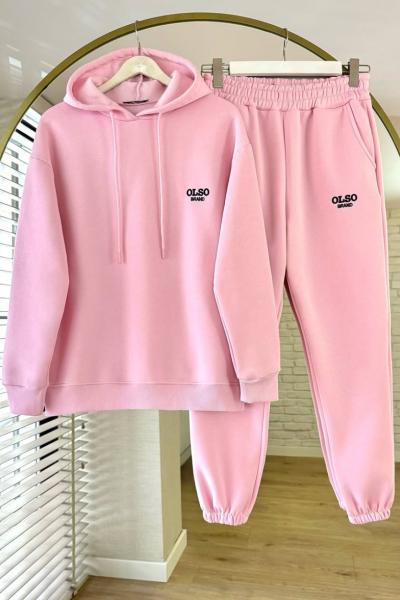 Olso Nakışlı Üç İplik Takım Pembe