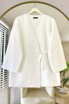 Bağlamalı Buklet Ceket  Ekru