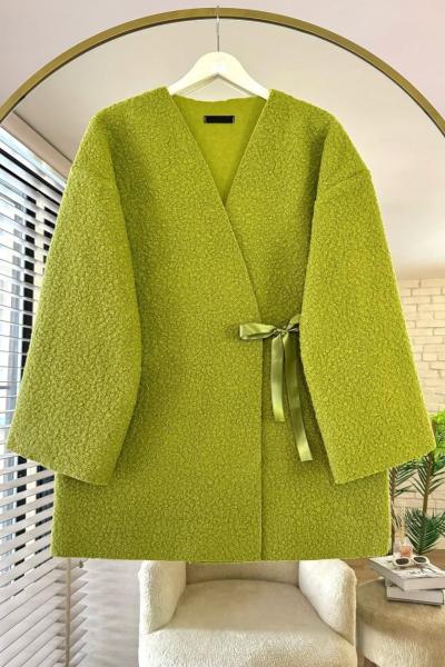 Bağlamalı Buklet Ceket  Yağ Yeşili