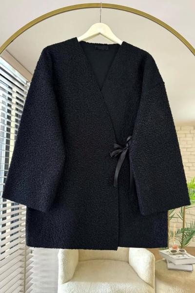Bağlamalı Buklet Ceket  Siyah
