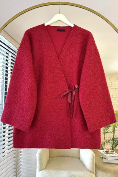 Bağlamalı Buklet Ceket  Bordo