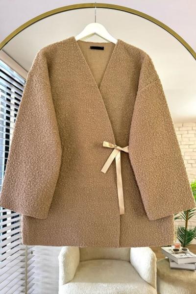 Bağlamalı Buklet Ceket  Camel