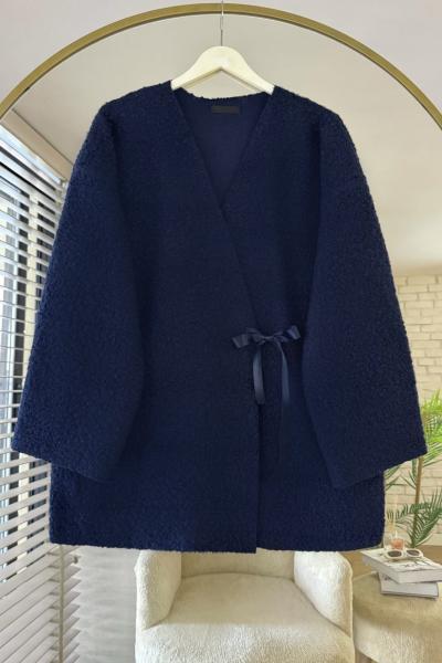 Bağlamalı Buklet Ceket  Lacivert