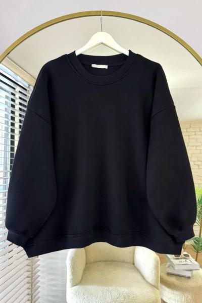 Bisiklet Yaka Oversize Sweatshirt Siyah