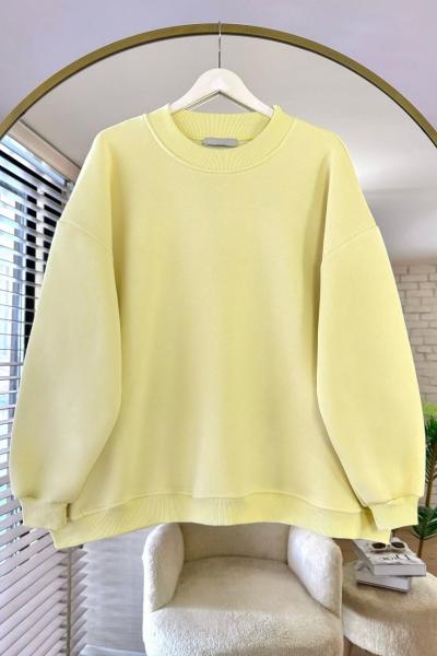 Bisiklet Yaka Oversize Sweatshirt Sarı