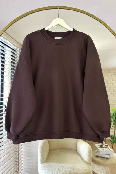 Bisiklet Yaka Oversize Sweatshirt Kahverengi