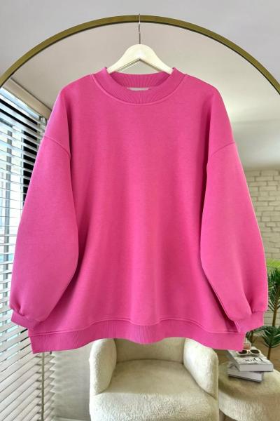 Bisiklet Yaka Oversize Sweatshirt Pembe