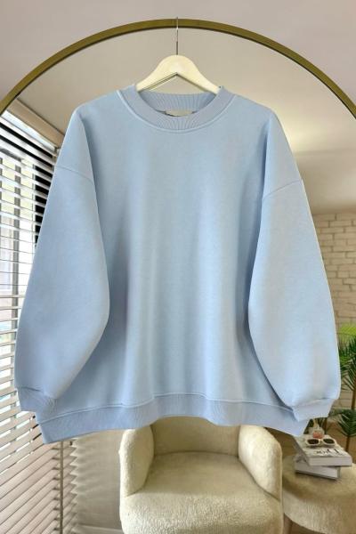 Bisiklet Yaka Oversize Sweatshirt Mavi