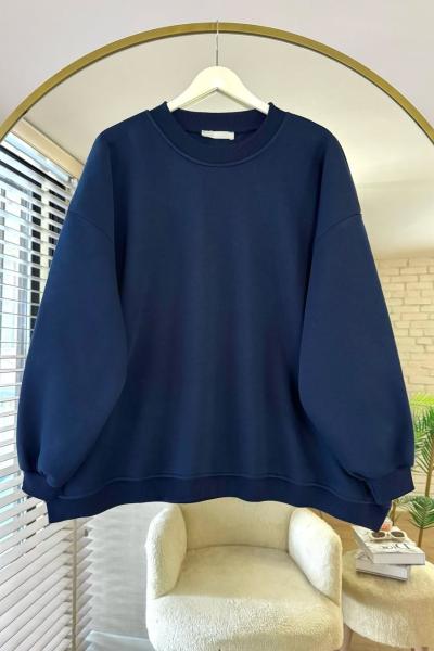 Bisiklet Yaka Oversize Sweatshirt Lacivert