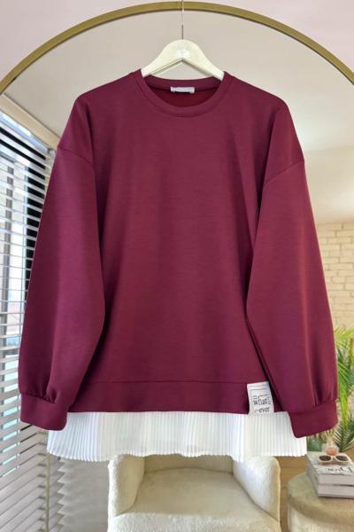 Eteği Piliseli Oversize Tunik Bordo