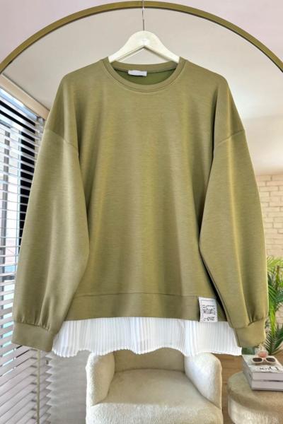 Eteği Piliseli Oversize Tunik Yeşil