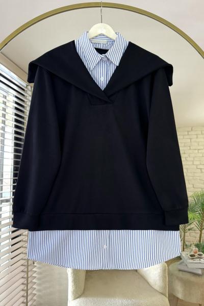 Denizci Yaka Garnili Tunik Siyah