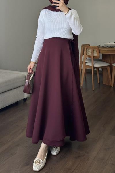 Bağlamalı Scuba Etek Bordo