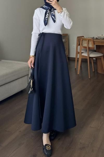 Bağlamalı Scuba Etek Lacivert