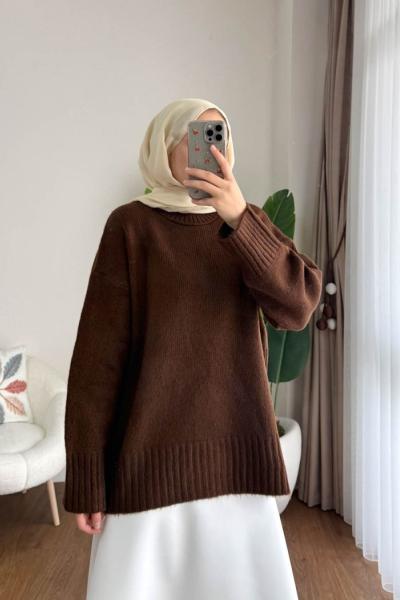Oversize Pinterest Yaka Kazak Kahverengi