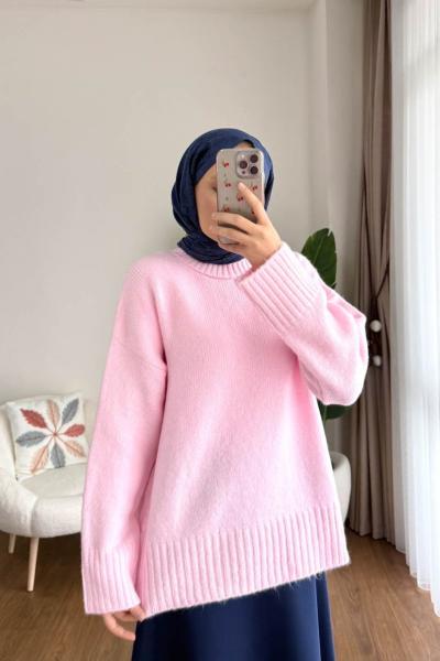 Oversize Pinterest Yaka Kazak Pembe
