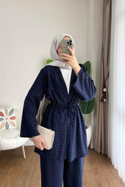 Taşlı Modal İkili Takım Lacivert