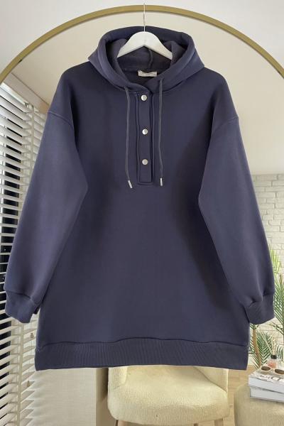 Patı Çıtçıtlı Kapüşonlu Sweathirt Antrasit