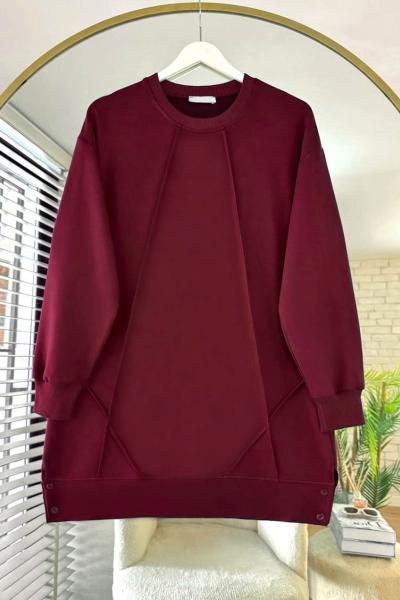 Düğme Detaylı Çımalı Tunik Bordo