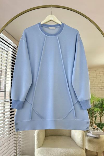 Düğme Detaylı Çımalı Tunik Mavi