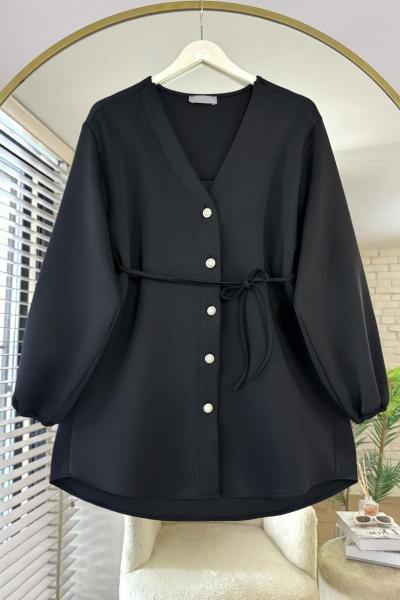 V Yaka Scuba Ceket Siyah