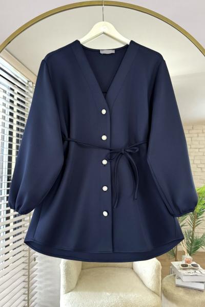 V Yaka Scuba Ceket Lacivert