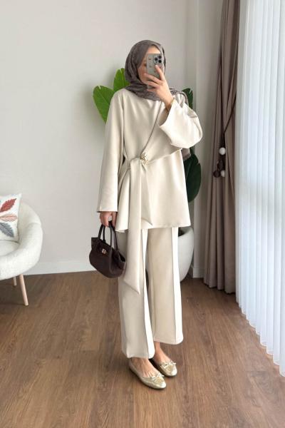 Çapraz Bağlamalı İkili Takım Bej