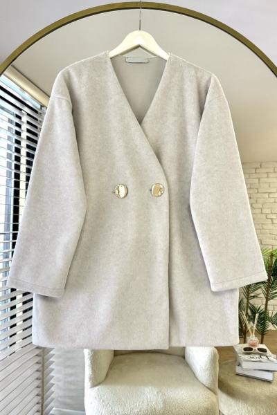 Gold Düğmeli Kaşe Ceket Bej