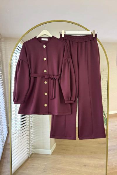 Kolları Pileli Scuba Takım Bordo