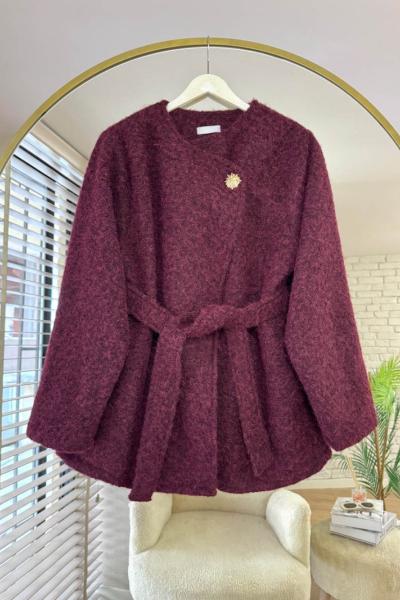 Tek Düğmeli Kaşe Ceket Bordo