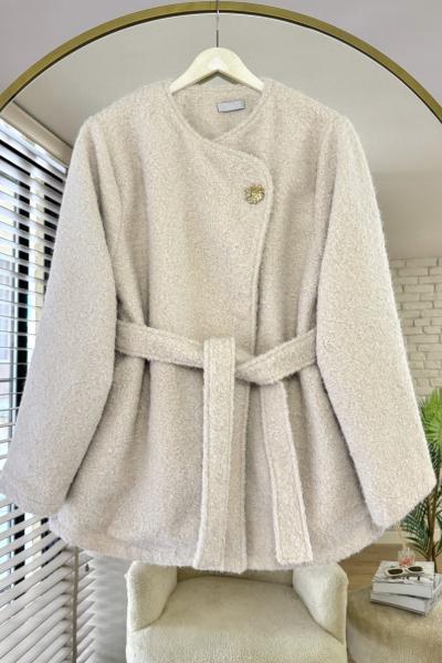 Tek Düğmeli Kaşe Ceket Krem