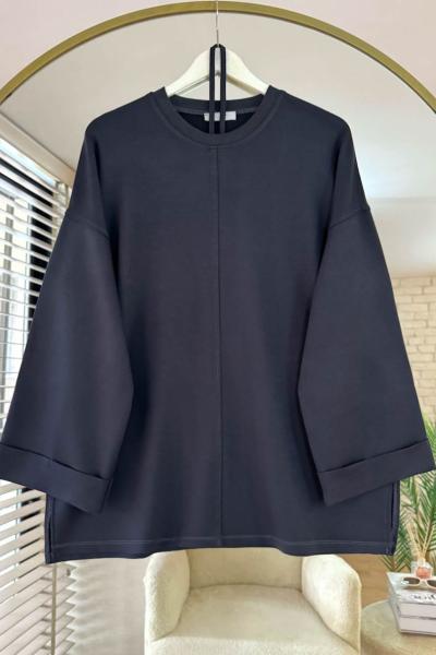 Bisiklet Yaka Yırtmaçlı Tunik Füme