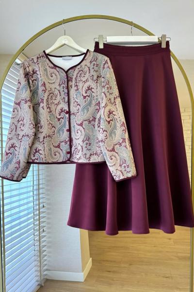 Etnik Desenli Etekli Takım Bordo