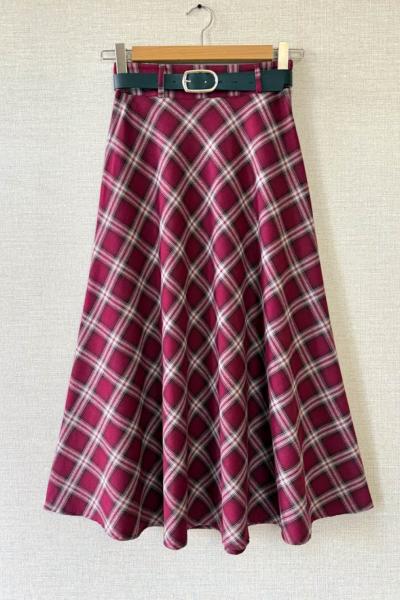 Kemerli Ekose Etek Bordo