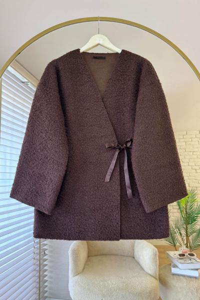 Bağlamalı Buklet Ceket  Kahverengi