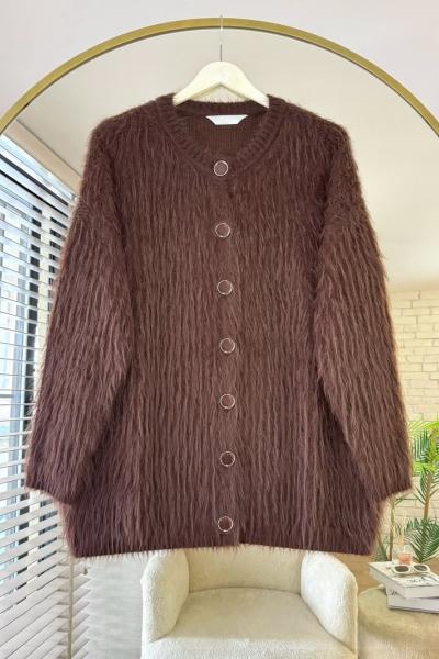 Bisiklet Yaka Sakallı Hırka Kahverengi