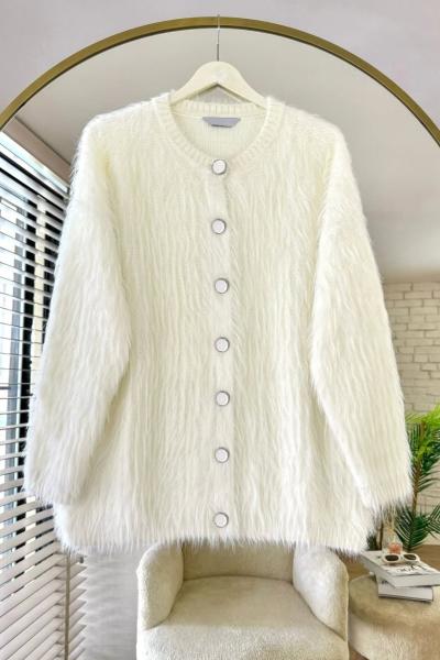 Bisiklet Yaka Sakallı Hırka Ekru