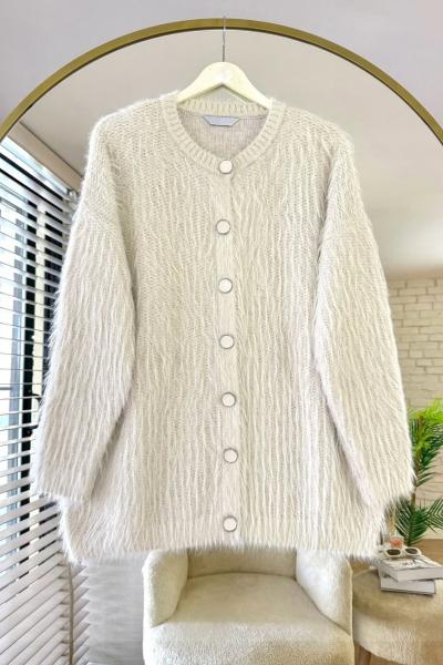 Bisiklet Yaka Sakallı Hırka Bej