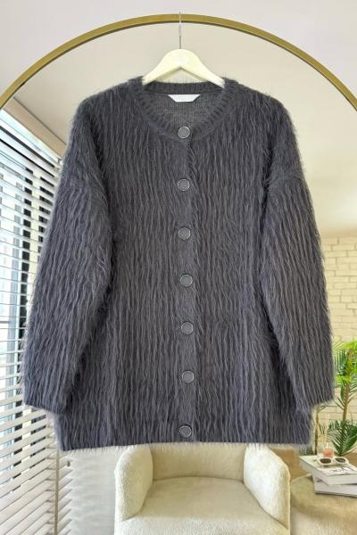 Bisiklet Yaka Sakallı Hırka Füme