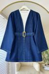 Gold Kemerli Kot Ceket Lacivert
