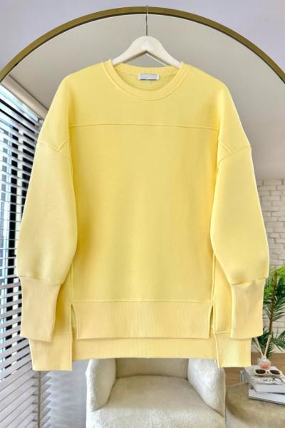 Önü Yırtmaçlı Parçalı Sweatshirt Sarı