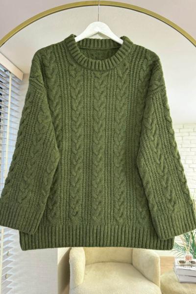 Saç Örgü İpek Kazak Yeşil