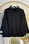 Polo Yaka Armalı Sweatshirt Siyah