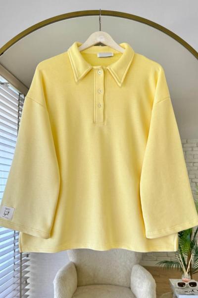 Polo Yaka Armalı Sweatshirt Sarı