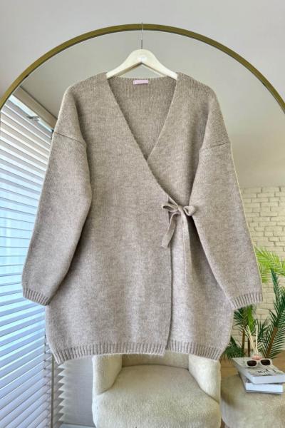 Yandan Bağlamalı Triko Hırka Taş