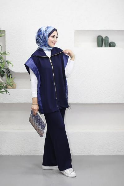 Paraşut Garnili Yelek-Pantolon Takım Lacivert