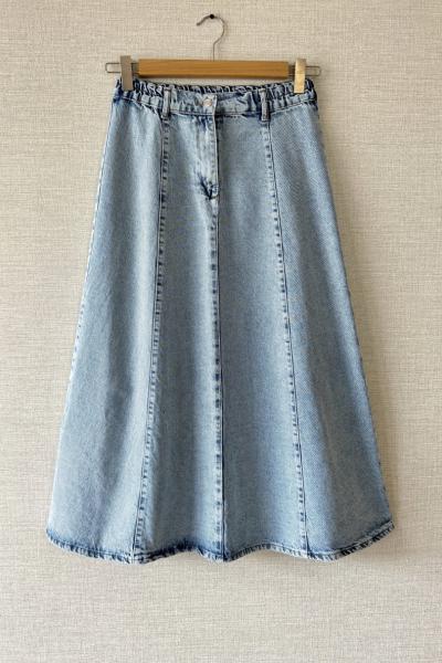 Parçalı Kot Etek Açık Mavi